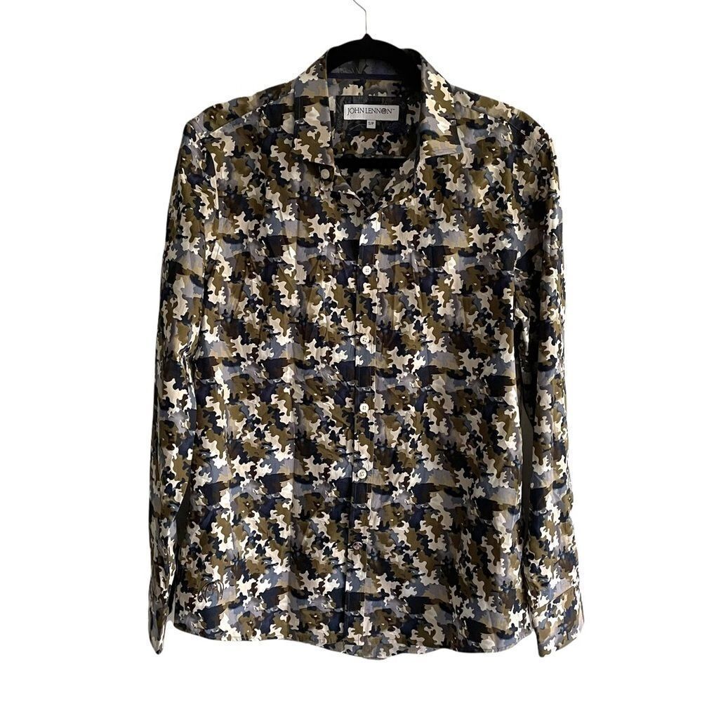 JOHN LENNON Men's Cotton Button Front Shirt Print Small